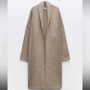 Zara Sweaters, Chunky Knit Cardigan Coat, Cream/Tan, size L.